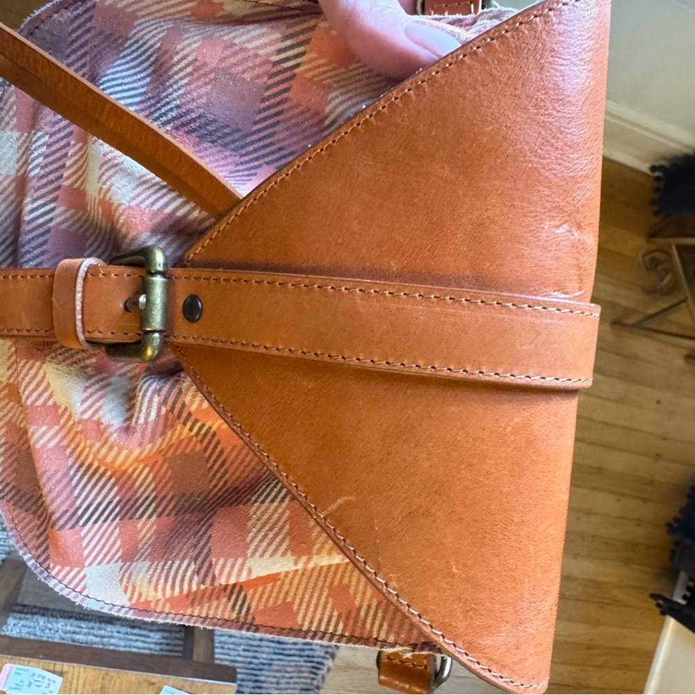 Sundance Anthropologie Leather cloth Plaid Crossbody belt bag Vintage look Boho - Picture 8 of 11